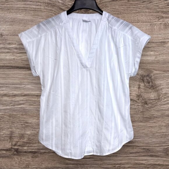 GAP White Sheer Stripe V-Neck Poplin Cap Sleeve Blouse Lightweight Summer Top M - Picture 2 of 3
